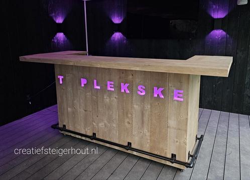 Verrijdbare bar letters steigerhout buizen mancave koelkast, Huis en Inrichting, Barren, Nieuw, Ophalen of Verzenden