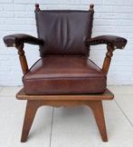 Fauteuil leer, bruin, zithoogte 47 cm,, Ophalen, Gebruikt, 75 tot 100 cm, Leer