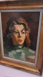 Oud schilderij, portret vrouw jaren 50, Ophalen of Verzenden