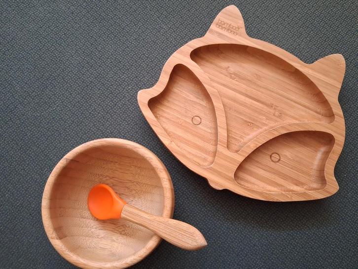 bamboo bamboo kinderset met zuignap, Huis en Inrichting, Keuken | Servies, Gebruikt, Overige typen, Overige stijlen, Overige materialen