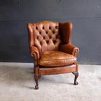 Origineel Engelse Chesterfield Oorfauteuil of Wingchair, Ophalen, Gebruikt, Minder dan 75 cm, Leer