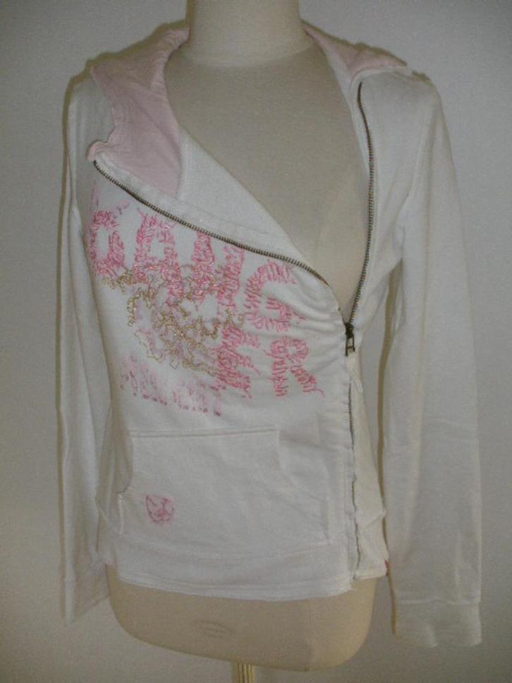 EDC by ESPRIT vest wit met capuchon en roze tekst maat M, Kleding | Dames, Truien en Vesten, Zo goed als nieuw, Wit, Ophalen of Verzenden