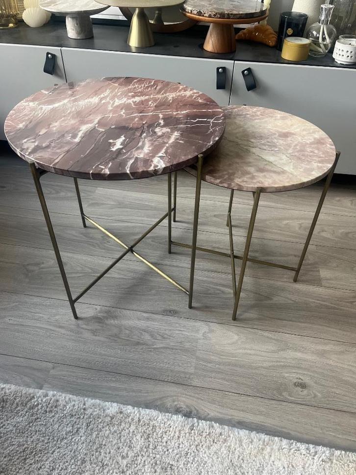 Marmeren bijzettafels, Huis en Inrichting, Tafels | Bijzettafels, Zo goed als nieuw, Rond, 45 tot 60 cm, Minder dan 55 cm, Overige materialen