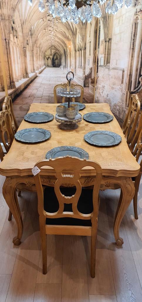 Gezandstraalde Queen ann eettafel met 6 stoelen, Huis en Inrichting, Tafels | Eettafels, Zo goed als nieuw, Ophalen of Verzenden