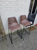 Set barkrukken (twee stuks), bruin met zwart, lederlook, Huis en Inrichting, Barkrukken, 2 krukken, 60 tot 90 cm, Gebruikt, Metaal