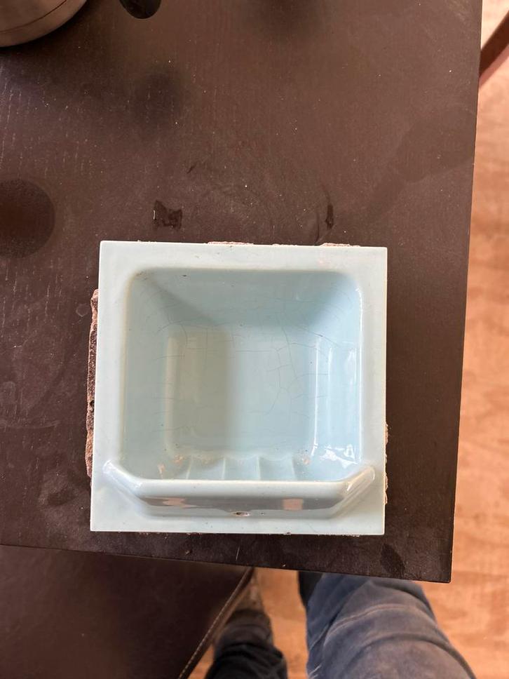 Vintage Zeepbakje Tegel - Lichtblauw, Antiek en Kunst, Antiek | Wandborden en Tegels, Ophalen of Verzenden