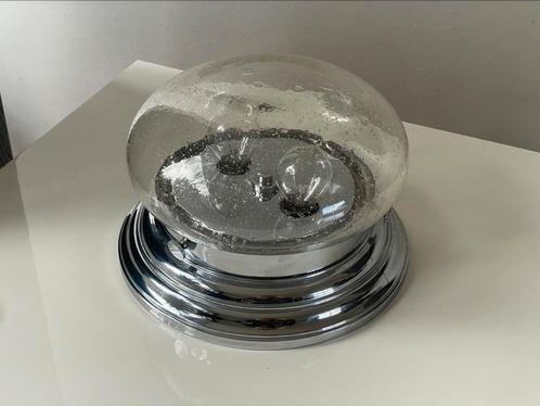 Vintage Hillebrand Space Age Bubble Glass Plafondlamp, Huis en Inrichting, Lampen | Plafondlampen, Gebruikt, Glas, Metaal, Ophalen of Verzenden