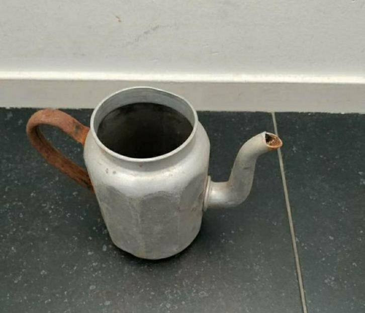 koffiekan,grijs,aluminium,handvat,koffie,gieter,plant,water, Antiek en Kunst, Antiek | Tin, Ophalen of Verzenden