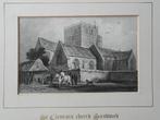 Antieke gravure uit Engeland van Saint Clements church., Antiek en Kunst, Kunst | Etsen en Gravures, Ophalen of Verzenden