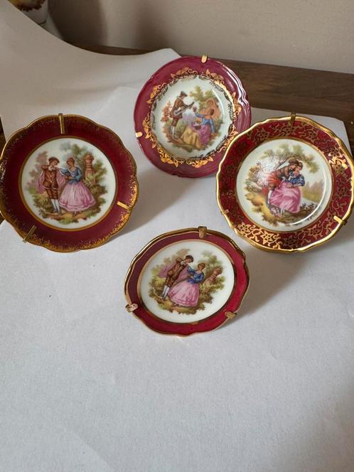 Prachtige set van 4 Limoges wandbordjes – handbeschilderd, Antiek en Kunst, Antiek | Porselein, Ophalen of Verzenden