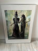 Groot Abstract Aziatisch Aquarel schilderij Wajangpoppen, Antiek en Kunst, Ophalen of Verzenden