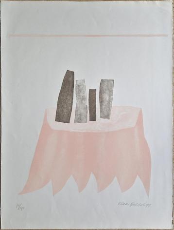 Klaas Gubbels - Kleurenlitho: 'Tafel met vazen' (1977)