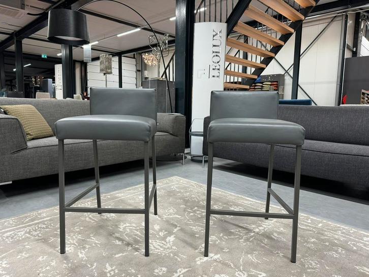2 Rolf Benz 651 Barstoel grijs leer Design barkruk stoel, Huis en Inrichting, Barkrukken, Nieuw, 60 tot 90 cm, Leer, 2 krukken