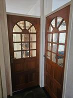 2 Authentieke houten binnendeuren geel glas, Doe-het-zelf en Verbouw, Deuren en Horren, 80 tot 100 cm, Glas, Zo goed als nieuw