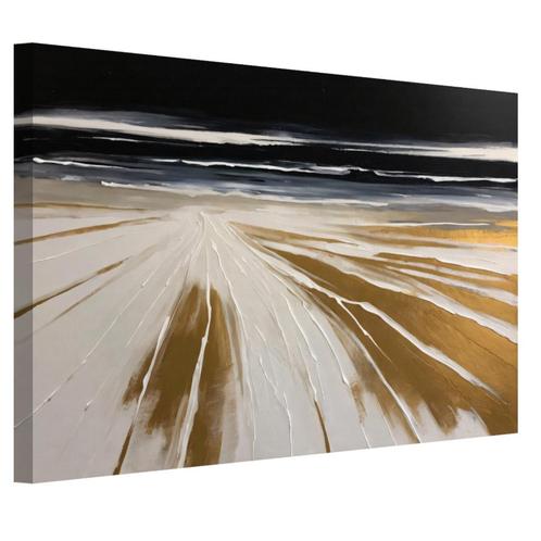 Strandgezicht met goud canvas 60x40cm - 18mm., Antiek en Kunst, Kunst | Schilderijen | Abstract, Verzenden