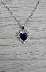 Zilverennhartjes ketting met geslepen saffier (925), Nieuw, Met kristal, Zilver, Verzenden