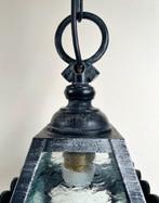 Vintage Franse zwarte hanglamp hal lamp lantaarn model, Ophalen of Verzenden, Zo goed als nieuw, Glas, Minder dan 50 cm