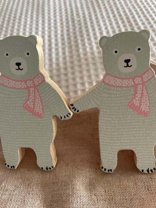 Twee beren hout mintgroen met roze deurknop of kapstok, Kinderen en Baby's, Kinderkamer | Inrichting en Decoratie, Nieuw, Overige typen