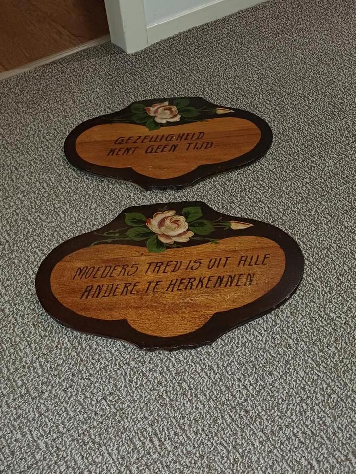 2 Oude Spreuken op Hout, Antiek en Kunst, Antiek | Wandborden en Tegels, Ophalen of Verzenden