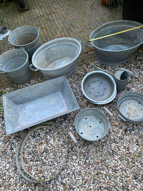 Zware kwaliteit zinken teilen, emmers, Tuin en Terras, Bloembakken en Plantenbakken, Gebruikt, Minder dan 30 cm, Minder dan 60 cm