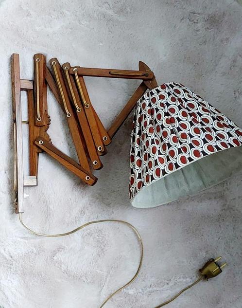 Schaarlamp Vintage Teak, Huis en Inrichting, Lampen | Wandlampen, Gebruikt, Hout, Stof, Ophalen of Verzenden