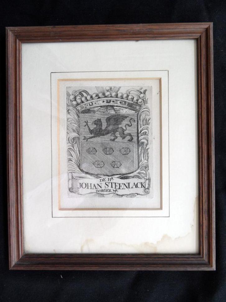 Familiewapen 1694, kopergravure, Johan STEENLACK, Antiek en Kunst, Kunst | Etsen en Gravures, Ophalen of Verzenden