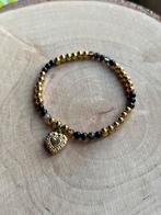 Gouden Armband met Hartjes Bedel, Sieraden, Tassen en Uiterlijk, Armbanden, Overige materialen, Met edelsteen, Zwart, Nieuw