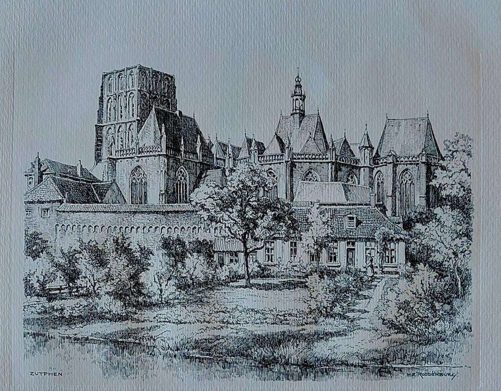 Zutphen ... H.E. Roodenburg  ..., Antiek en Kunst, Kunst | Etsen en Gravures, Ophalen of Verzenden