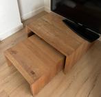 Houten salontafel-set te koop (2 delen), Huis en Inrichting, Tafels | Salontafels, 50 tot 100 cm, Rond, Gebruikt, Ophalen