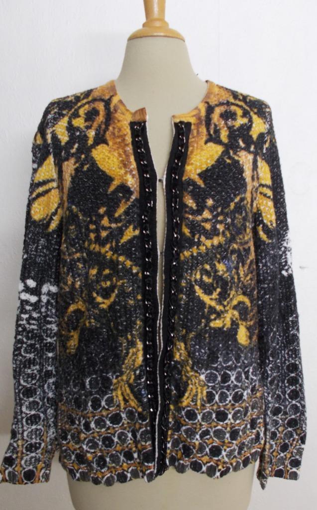 Mooi geel/zwart/wit print vest/top van Passport! L, Kleding | Dames, Tops, Zo goed als nieuw, Maat 42/44 (L), Zwart, Lange mouw