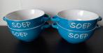 4 soepkommen "soep" blauw met witte letters, Ophalen of Verzenden, Zo goed als nieuw, Kom(men), Overige stijlen