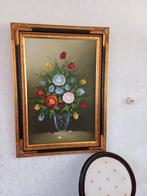 Groot ingelijst schilderij met bloemwerk, Antiek en Kunst, Ophalen
