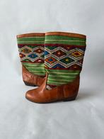 Vintage leren laarzen met geweven details maat 37, Ophalen of Verzenden