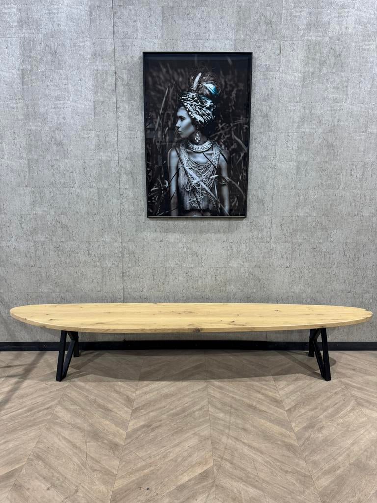 Grote eiken eetkamerbank leaf 280cm *showroom, Firma Hout en Staal, Overige kleuren, Ophalen of Verzenden, Zo goed als nieuw