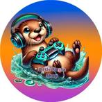 L168 icing luxe otter gamer 20cm eetbare taart print top, Ophalen of Verzenden, Nieuw, Taarten, Versiering
