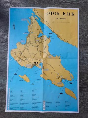 Otok Krk Kroatië Oude Eilandkaart Plattegrond Jaren 70 beschikbaar voor biedingen