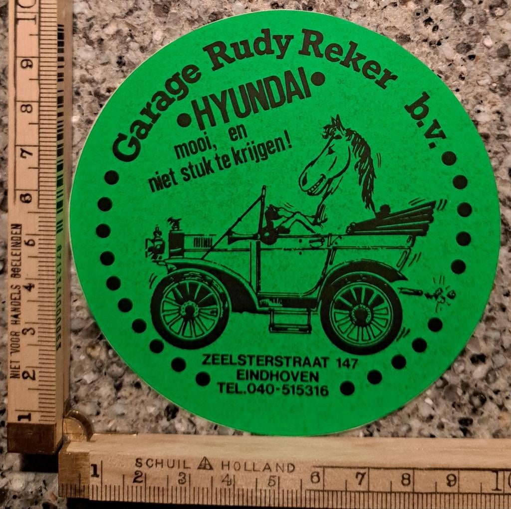 Vintage sticker Hyundai garage Rudy Reeker Eindhoven strip, Ophalen of Verzenden, Zo goed als nieuw