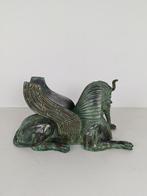 Bronzen Sfinx Tafel met Glazen Bovenblad, Antiek en Kunst, Ophalen