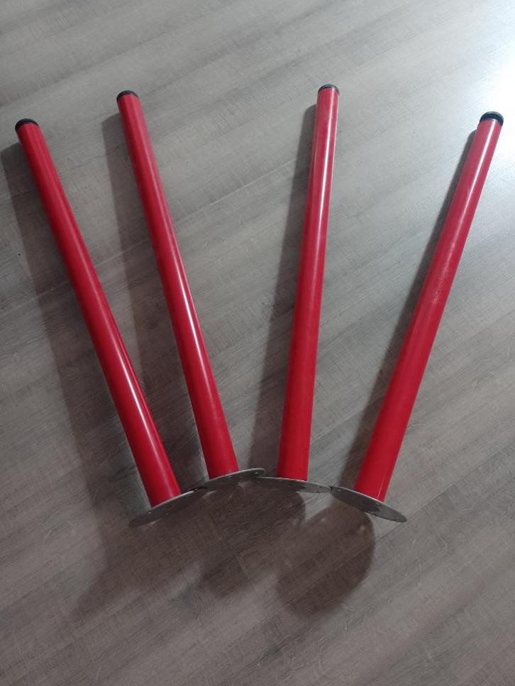 4 poten verstelbaar rood, Huis en Inrichting, Tafelonderdelen, Gebruikt, Tafelpoot, 50 tot 100 cm, 50 tot 100 cm, Overige vormen