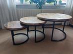 Salontafel set van 3 Mango hout, Huis en Inrichting, Tafels | Salontafels, Ophalen, Gebruikt, 50 tot 100 cm, Rond