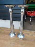 Zilver metalen kandelaar kaarsenstandaard zuil, Ophalen of Verzenden, Metaal, 50 tot 75 cm