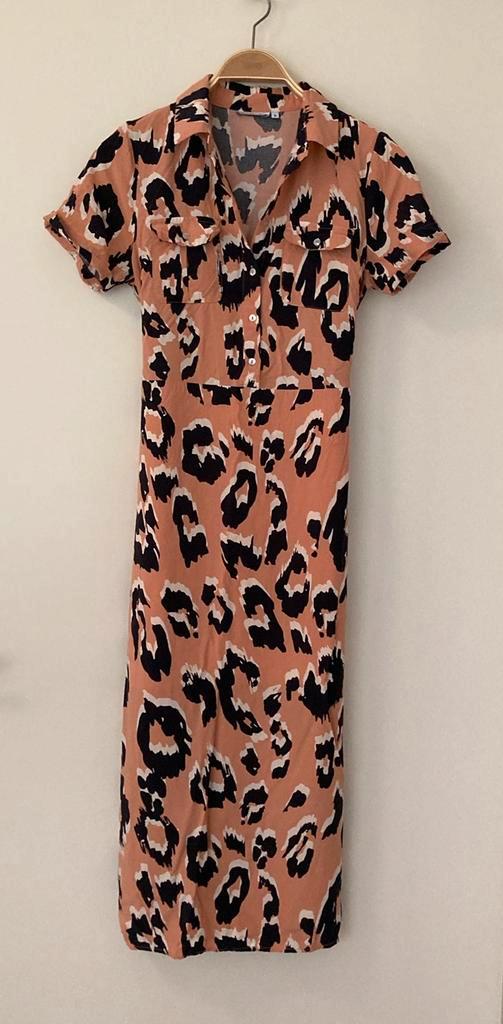 Blousejurk tuniek met panterprint, maat S, lint in taille, Kleding | Dames, Jurken, Zo goed als nieuw, Maat 38/40 (M), Bruin, Boven de knie