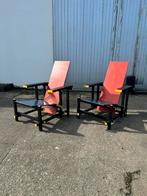 Rietveld rood blauwe vintage stoelen, Huis en Inrichting, Fauteuils, Ophalen, Gebruikt, 75 tot 100 cm, 50 tot 75 cm