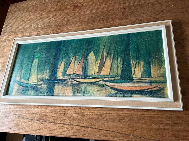 William Rutledge Boats in Blues and Greens 83x37,5 x1,5 cm, Antiek en Kunst, Antiek | Wandborden en Tegels, Ophalen