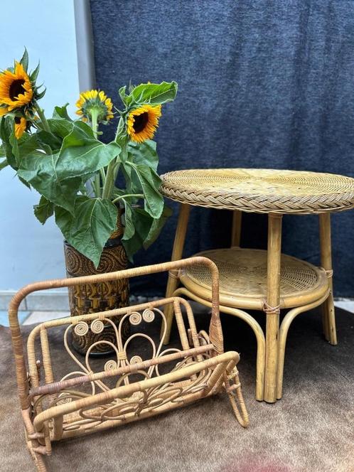 Rotan salontafel, Huis en Inrichting, Tafels | Salontafels, Gebruikt, Minder dan 50 cm, 50 tot 100 cm, 50 tot 100 cm, Rond, Overige houtsoorten