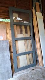 Hardhouten Schuifdeur Merantie met Glas 233x97, Ophalen, Gebruikt, 80 tot 100 cm, 215 cm of meer