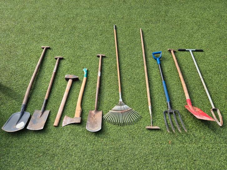 Tuingereedschap, scheppen, hakbijl, riek, schoffel, bladhark, Tuin en Terras, Hand-tuingereedschap, Gebruikt, Overige soorten