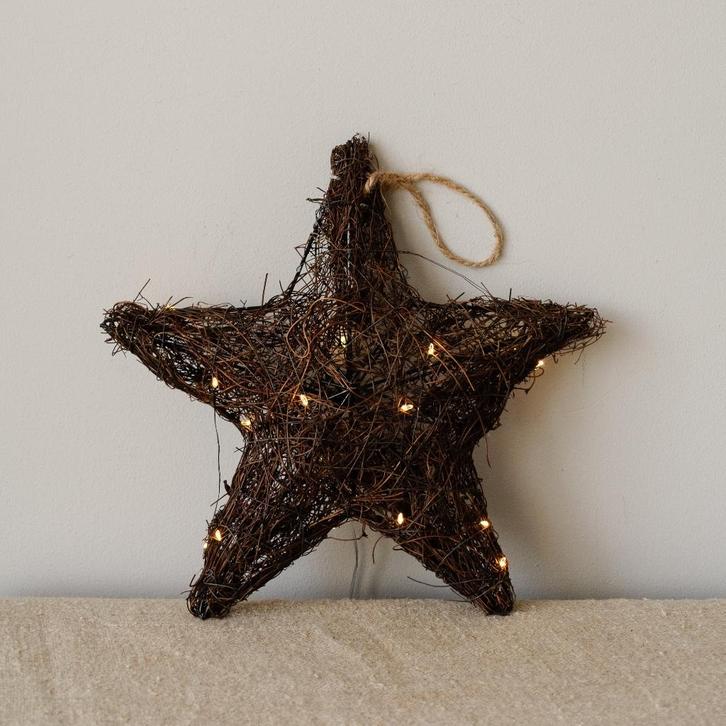 Rieten Kerstster Met LED Verlichting Met Timer, Diversen, Kerst, Nieuw, Ophalen of Verzenden