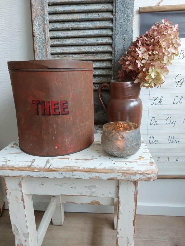 Groot oud blik THEE, Antiek en Kunst, Antiek | Woonaccessoires, Ophalen of Verzenden