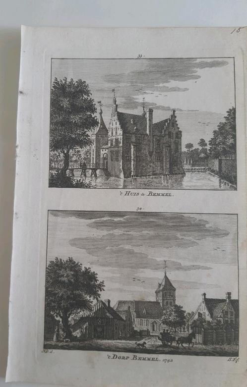 A33-34/ Huis te Bemmel en dorp Bemmel Gravure uit 1745, Antiek en Kunst, Kunst | Etsen en Gravures, Ophalen of Verzenden